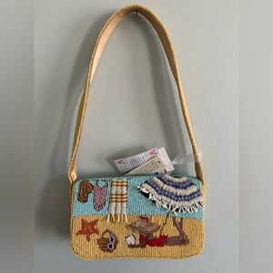 NWT Beaded Beach Theme Bag Sunbather Sand Beach Towel Floppy Hat Umbrella VIRAL